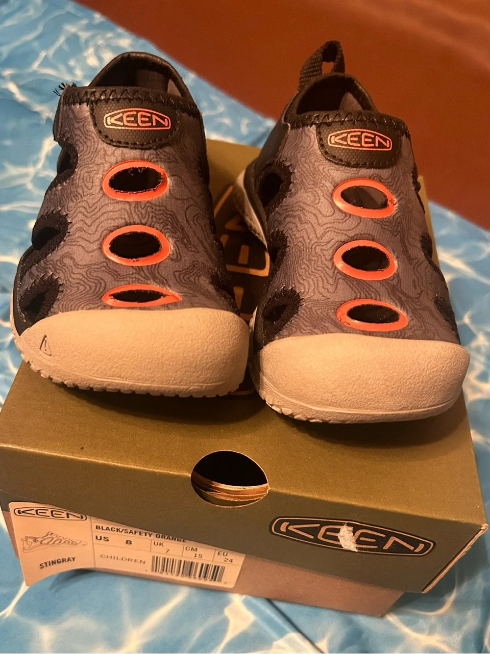 NIB KEEN Toddler Size 8 Black & Orange Water Sport Shoes Sandals Hook & Loop